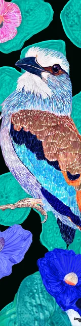 Free bird bookmark featuring a bird with green blobs